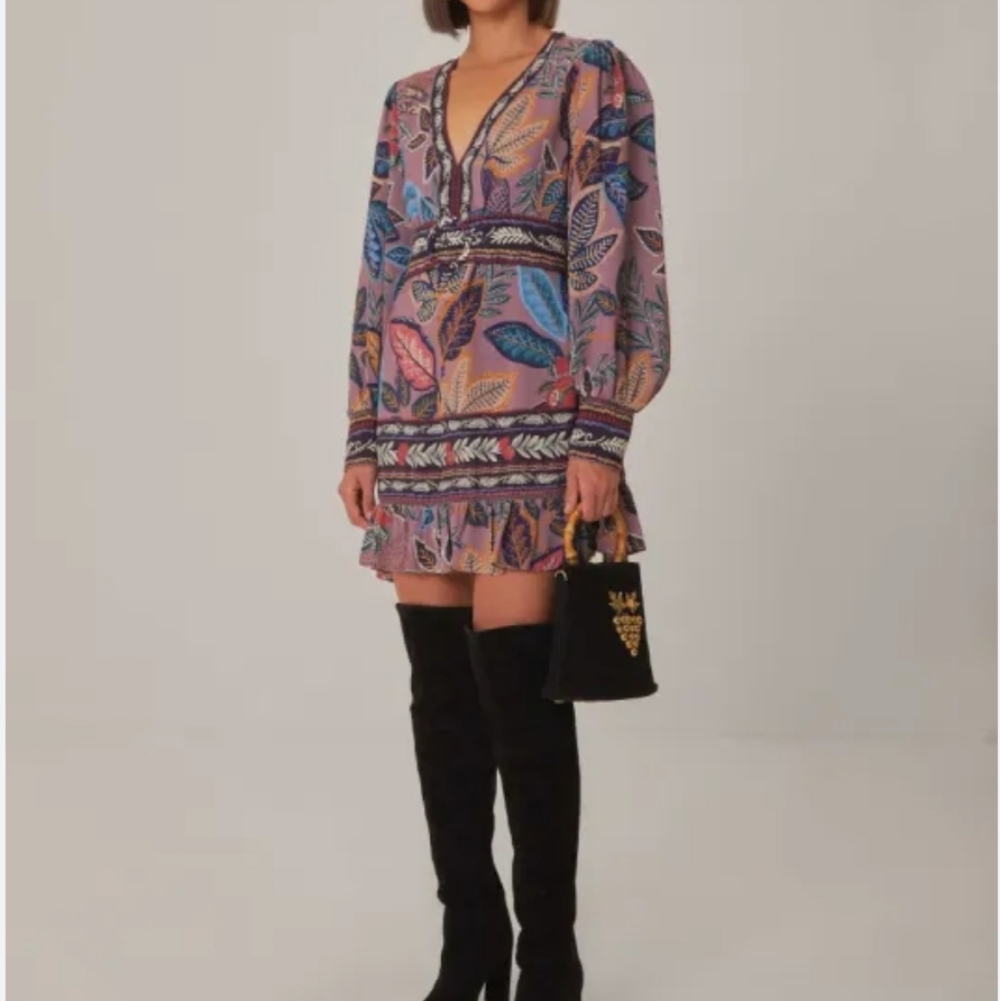 Farm Rio Long Sleeve Dress with Ruffle Hem